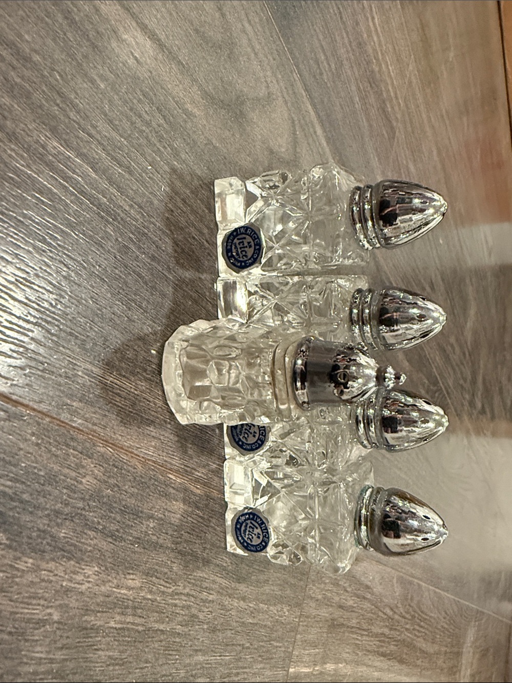 Irice Cut Crystal Salt and Pepper Shakers with Silver-Tone Tops 8:2